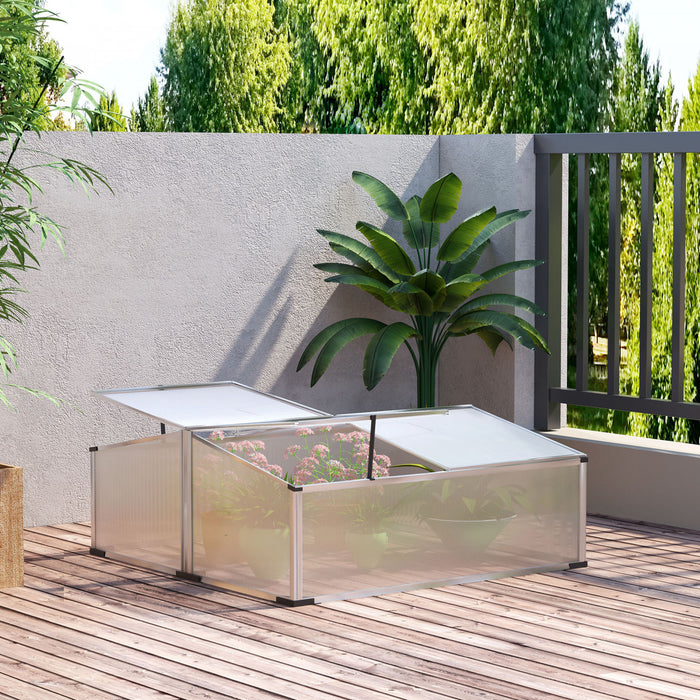 Outsunny Serre En Aluminium Pour Plantes Surelevees Avec Ouverture Independante Pour Fleurs, Legumes, Plantes, 119,4 X 99,1 X 40,6 Cm, Argent