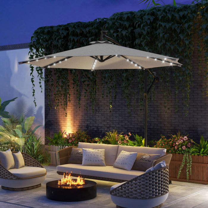 Outsunny 10ft Parapluie Cantilever D'exterieur Avec Lumieres Solaires