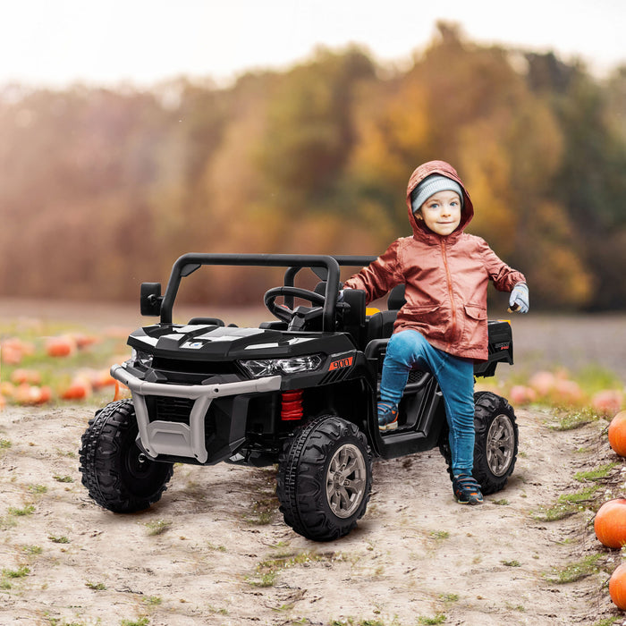 Aosom Voiture 12v Electrique Avec Seau, Voiture Biplaces Pour Enfants, Noir