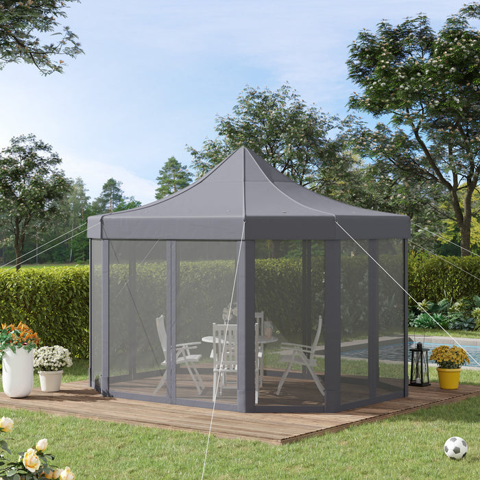 Outsunny 13' X 10' Tonnelle Barnum De Jardin Pliable Gazebo Pop-up Tente Reception Octogonale Avec Parois Laterales Zippees Sacs De Sables Hauteur Reglable Sac De Transport Pour Patio Cour Gris