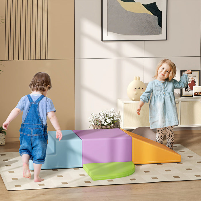 Qaba Ensemble De Jeu En Mousse Pour Tout-petits, 4 Pieces, Ensemble Interactif Leger Pour Grimper, Ramper, Zone De Jeu Coulissante Pour Bebe D'age Prescolaire, Multicolore