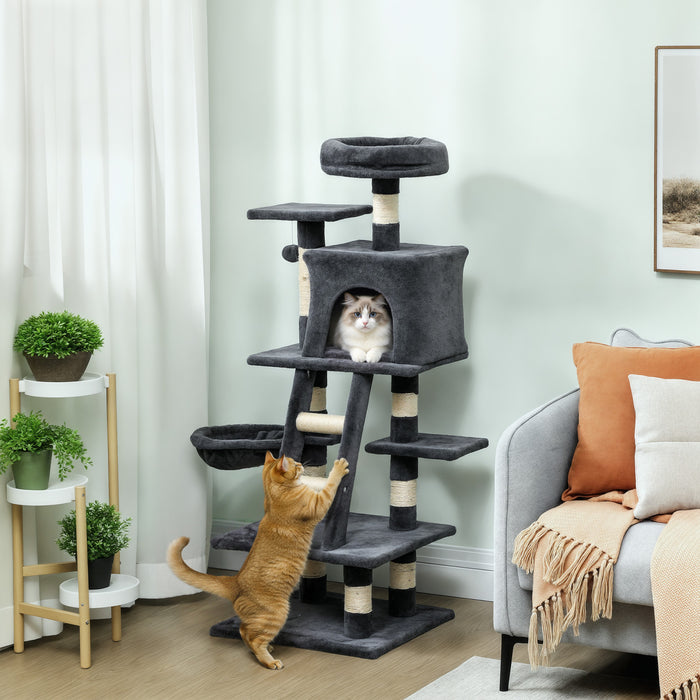 Arbre a Chat pour Chats d'Interieur avec Condo pour Chat, Hamac, Gris Fonce