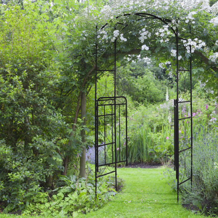 Outsunny - Arche De Jardin En Acier De 7 Pieds Avec Portes A Volutes Pour Les Ceremonies, Les Mariages, Les Fetes, Les Jardins Et Les Pelouses.