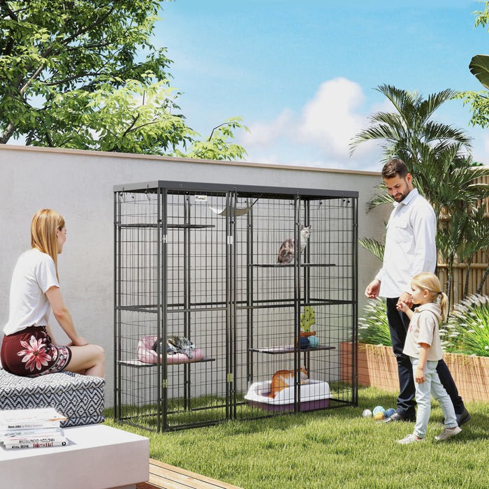 Cage A Chat Avec Couvercle Etanche, Noir