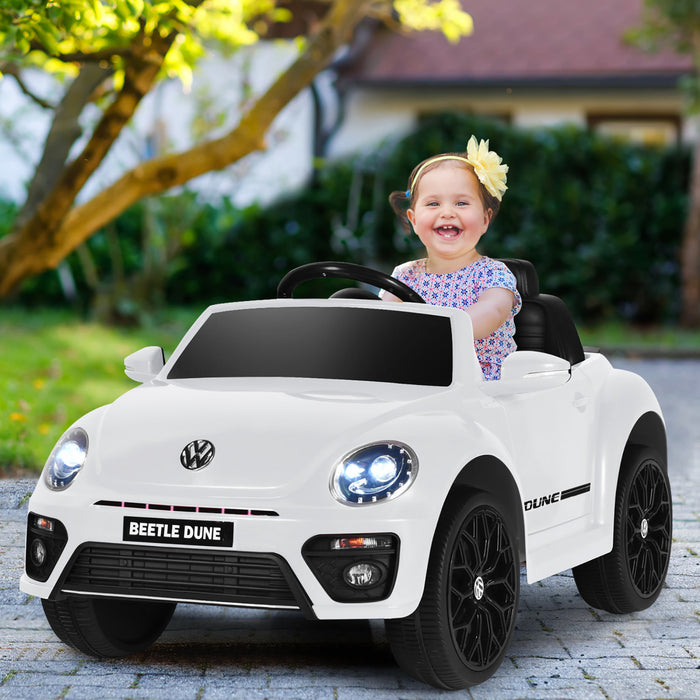 Voiture Electrique 12v Pour Enfants Costway, Sous Licence Volkswagen Beetle Avec Telecommande Et Musique, Blanc
