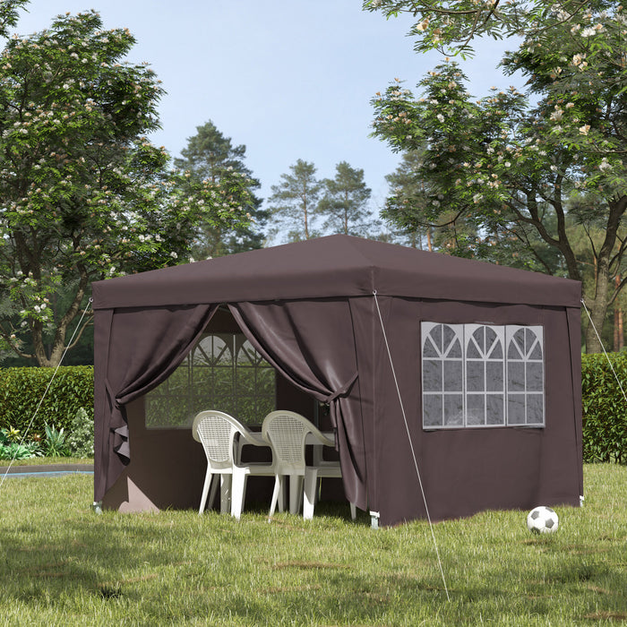 Outsunny 10'x10' Tente De Reception Pop Up Exterieure Gazebo Canopy Avec Sac De Transport (cafe)
