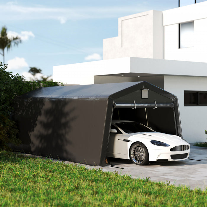 Outsunny Abri De Garage 11' X 20' Avec Fenetres De Ventilation, Gris Fonce