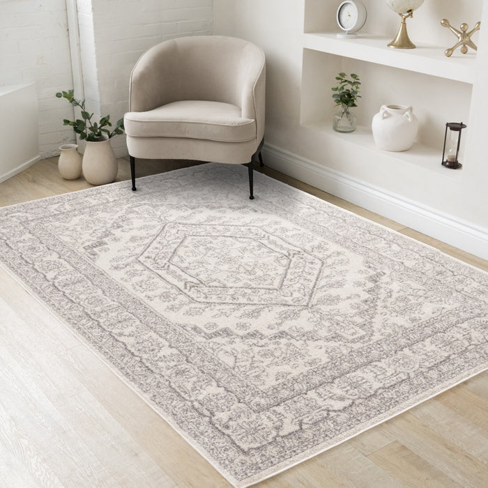 Tapis Fallon blanc gris elegant delave traditionnel, 5'3\" x 7'7\"