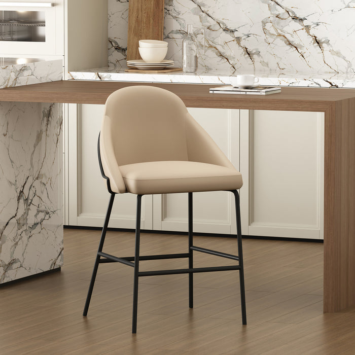 Tabouret de comptoir moderne Gracie en metal et tissu, coloris beige et noir