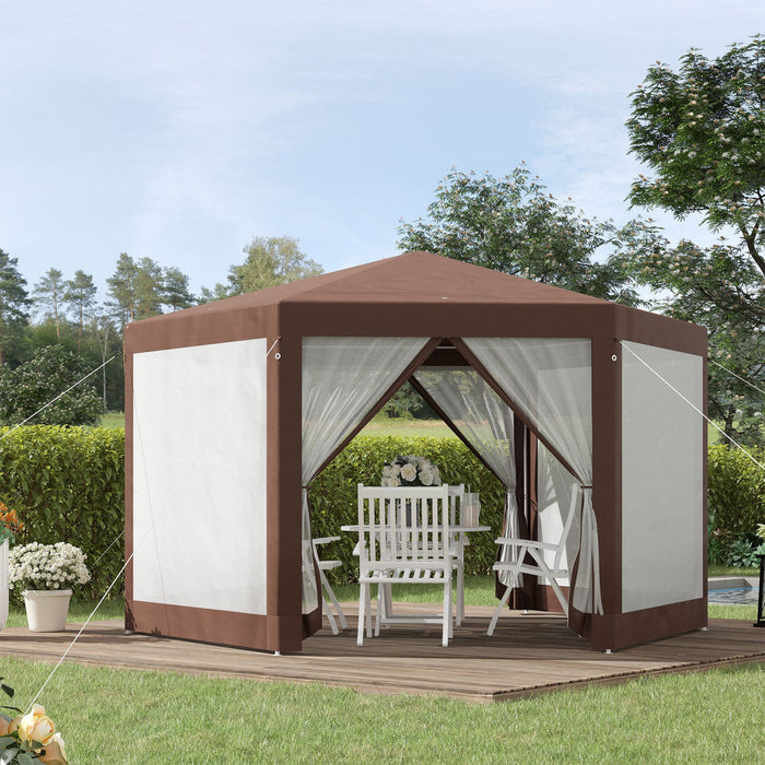 Tente De Reception Hexagonale Outsunny 13 Pi X 13 Pi Avec Filets, Brun