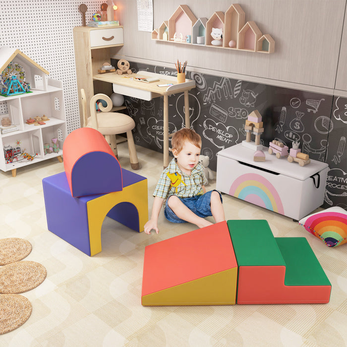 Qaba Ensemble De Jeu En Mousse Pour Tout-petits Et Enfants, 4 Pieces Faciles A Nettoyer, Doux Et Sur, Ensemble D'escalade Pour Enfants Pour Ramper Ou Glisser, Couleur Classique