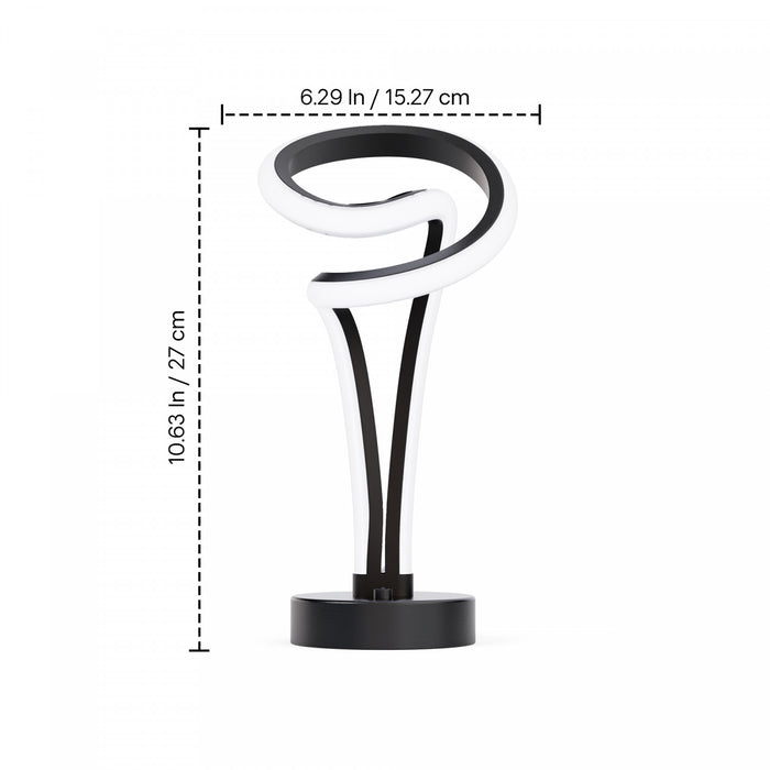 Lampe de table à DEL de 11 po noir mat et or rose à conception de boucle