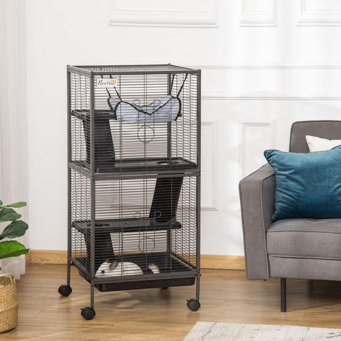 Cage Pour Petits Animaux Portable Avec 2 Portes Hamac Metal Pp 52 X 52 X 113,5 Cm Gris