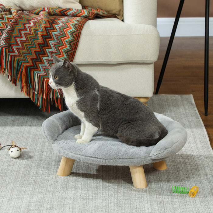 Canape Pour Chien Pawhut, Canape Pour Chat Avec Housse Lavable, Pieds En Bois, Canape Sureleve Pour Chiens Miniatures, Gris