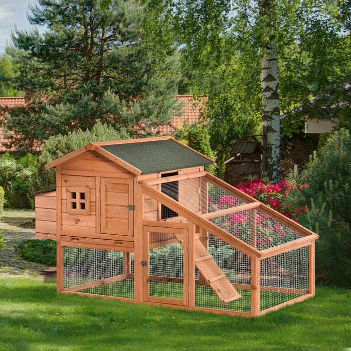 Pawhut 69\" Poulailler En Bois Poulailler Pour Poules Clapier A Lapins Cage Pour Volailles Enclos Pour L'exterieur Cour Arriere Avec Parcours Exterieur Nichoir De Repos Plateau Amovible
