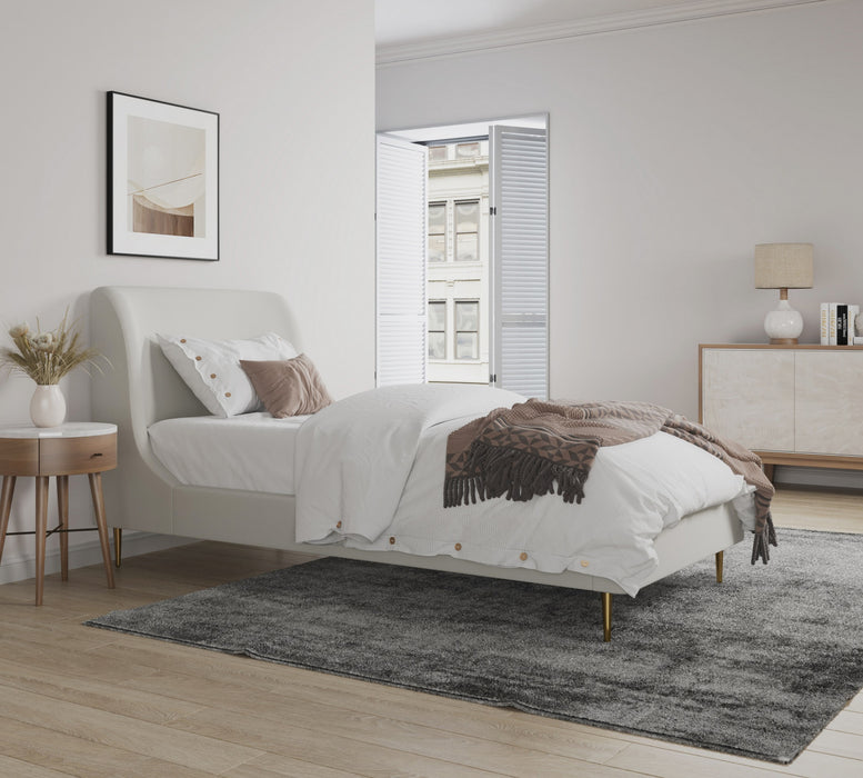 Lit jumeau Heather style milieu du siecle moderne, tapisse de velours creme et or