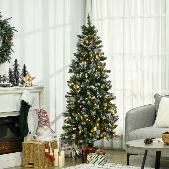 Homcom Arbre De Noel Artificiel Pre-eclaire De 6pi, Pointes Enneigees