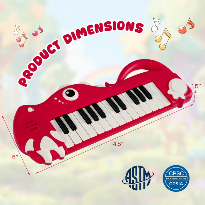 Costway Clavier de Piano pour Enfants 25 Touches en Forme de Dinosaure, Jouet Piano Numerique avec Musique et Lumieres Integrees - Rouge