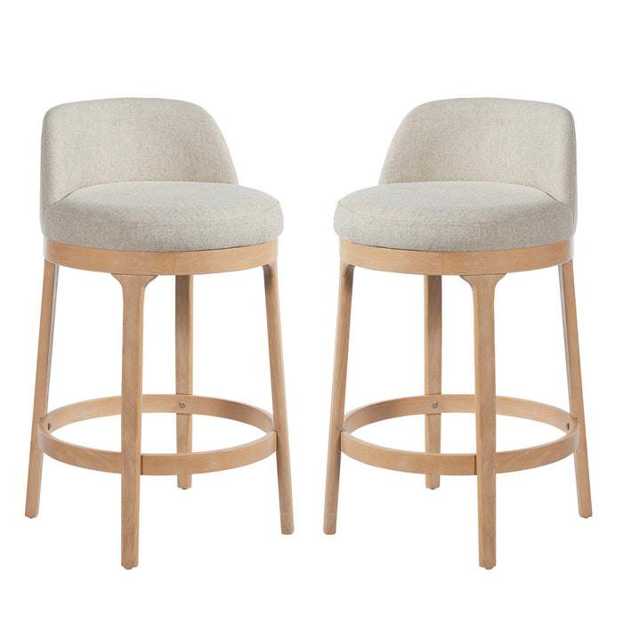 Amelia – Lot de 2 tabourets de bar de hauteur comptoir ergonomiques en bois d’hevea avec revetement en tissu, finition naturelle