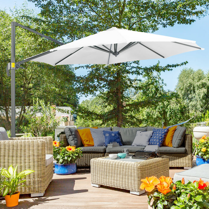 Outsunny Φ9,6 'parasol Deporte Suspendu En Aluminium Pour Exterieur, Blanc