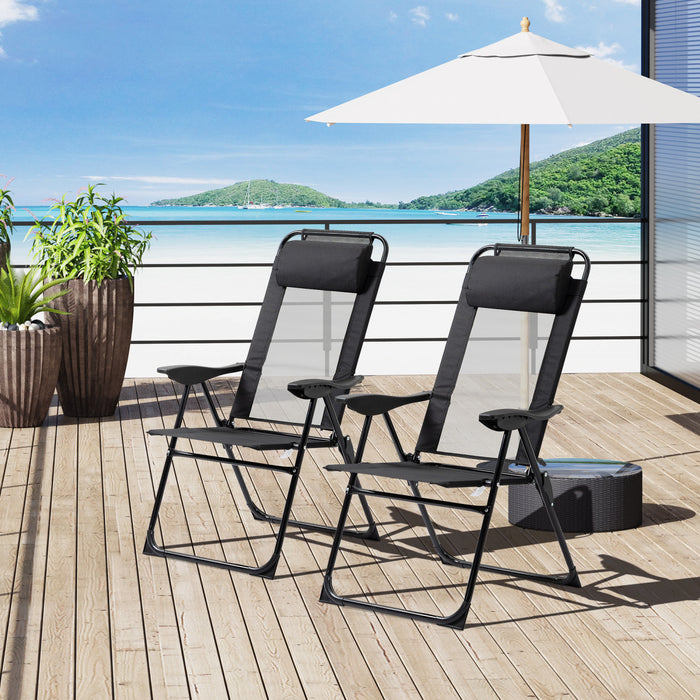 Outsunny Ensemble De 2 Chaises De Patio Pliantes Inclinables, Noir