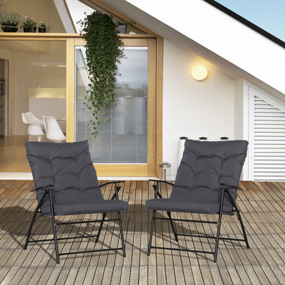 Outsunny Outdoor Folding Chairs Set Of 2, Padded Camping Chairs, Grey