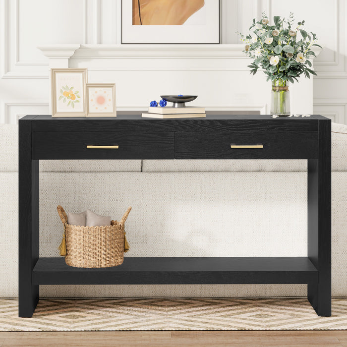 Console de style maison de campagne Aubrey 120 cm avec rangement - noire
