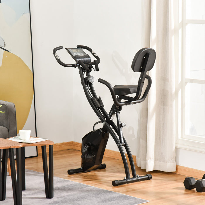 Soozier Velo D'exercice Droit 2 En 1 Stationnaire Pliable Magnetique Velo Couche Avec Bandes De Resistance Aux Bras Noir