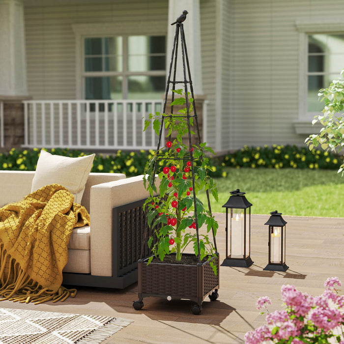 Costway 1 Pcs Lit De Jardin Eleve Avec Boite De Plante Et Trellis Obelisque Roues Verrouillables Planteur De Cage