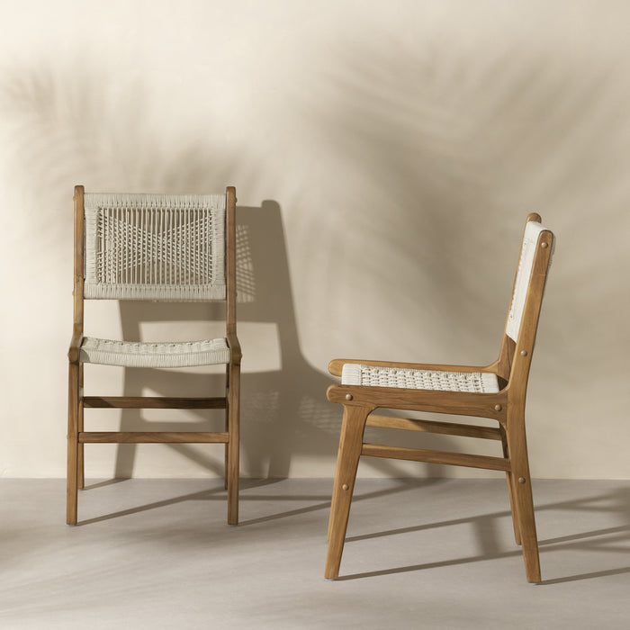 Ensemble de 2 chaises de salle à manger Agave en corde tressée et en teck - crème et naturel