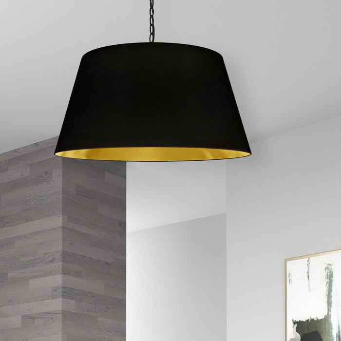 Grand luminaire suspendu Brynn de Dainolite avec abat-jour noir et doré, fini noir et 1 ampoule