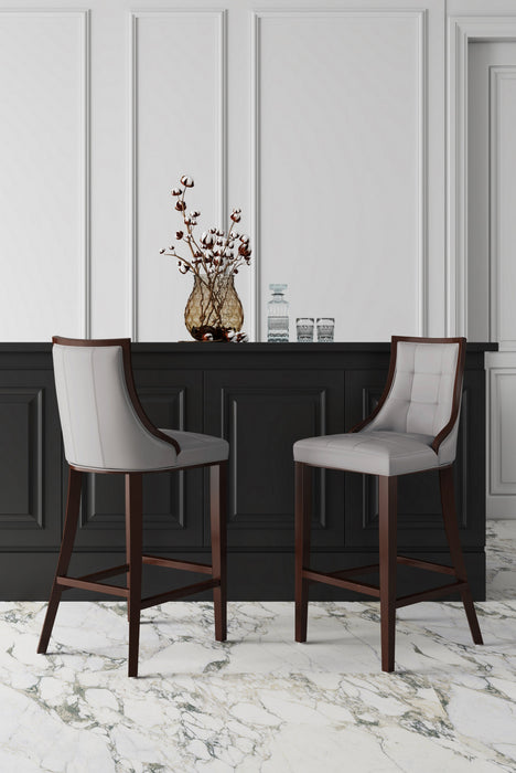 Tabouret de bar traditionnel en bois avec assise rembourree Fifth Avenue, gris clair - Lot de 3