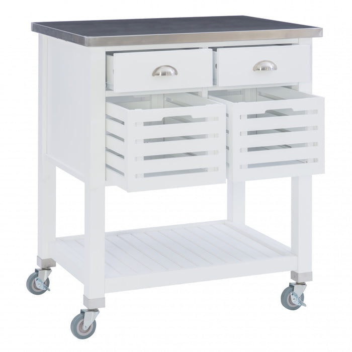Chariot-bar de rangement Robbin en bois pour la cuisine - blanc