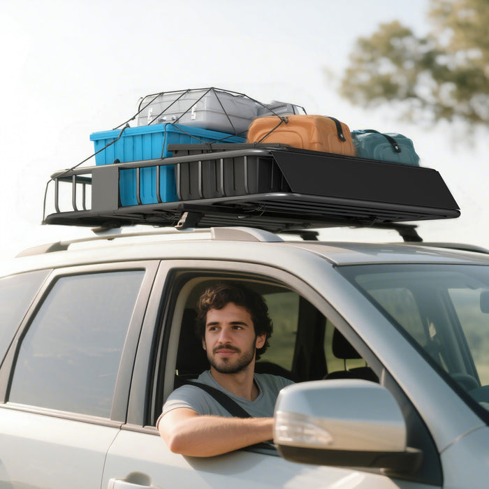 Panier de toit universel HOMCOM, porte-bagages en acier de 90,7 kg