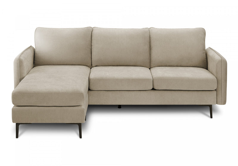 Sofa Chaise Longue Rembourre, 85\" De Large, Tissu Beige, Pieds En Metal Noir