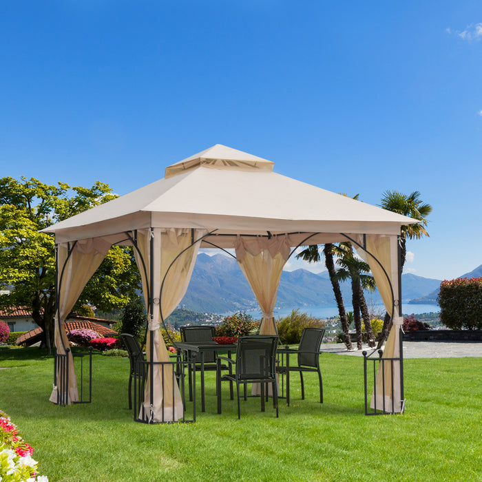 Outsunny 10'x10' Tonnelle De Jardin Patio Canopee Evenements Fete Arriere-cour Avec Moustiquaire