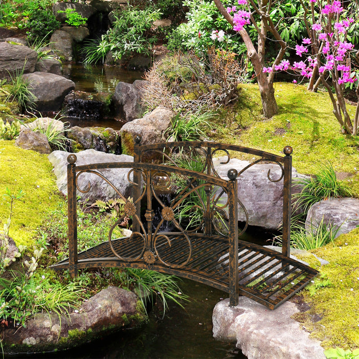 Outsunny Pont De Jardin 3,3', Pont D'etang Avec Garde-corps, Marron