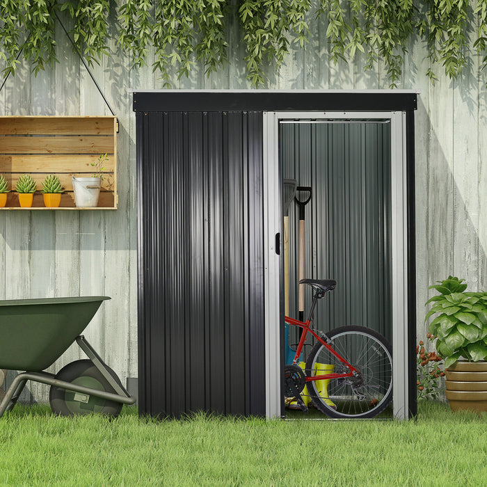 Outsunny 163x89x182cm Abri De Jardin Porte Coulissante Toit Incline, Noir