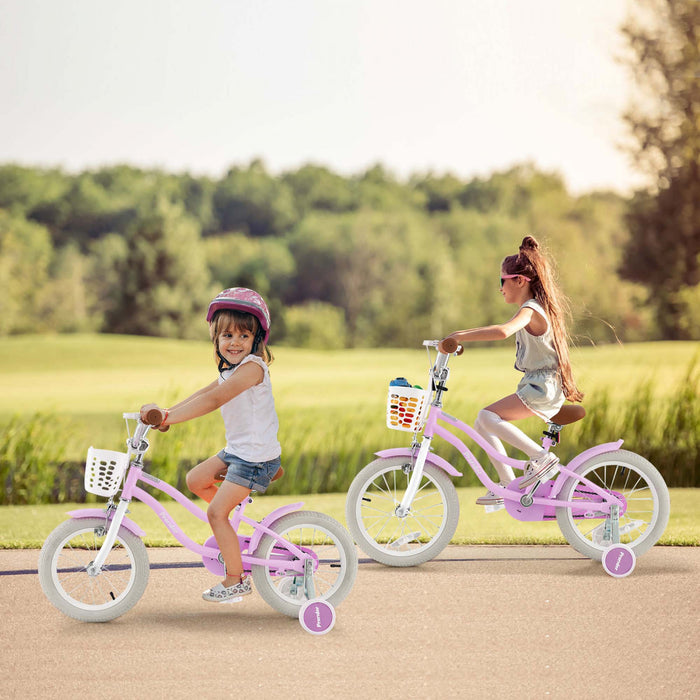 Costway 16\" Enfants Velo Tout-petit Velo Reglable Avec Roue D'entrainement Pour Fille De 4 A 7 Ans