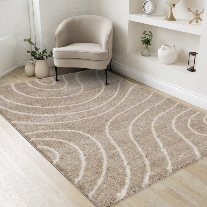 Tapis Fairmont aux lignes courbes creme taupe, 6'7\" x 9'6\"