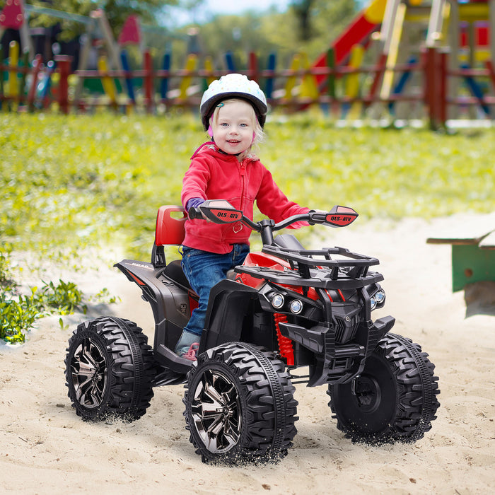 Aosom Voiture Quad A Quatre Roues Pour Enfants 12 V Avec Phares De Travail Mp3 Reels, Moto Alimentee Par Batterie Pour 3 A 5 Ans, Rouge