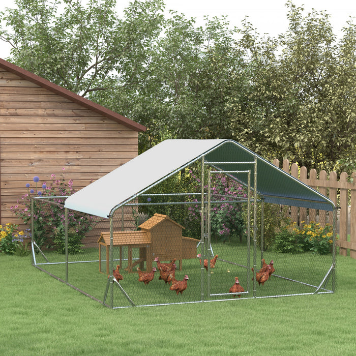 Pawhut Grand Poulailler En Metal, Poulailler Pour Poules Avec Couverture Anti-uv, Cage A Volaille Pour Canards, Lapins, Pour La Ferme En Plein Air, 13.1' X 9.8' X 6.4'.