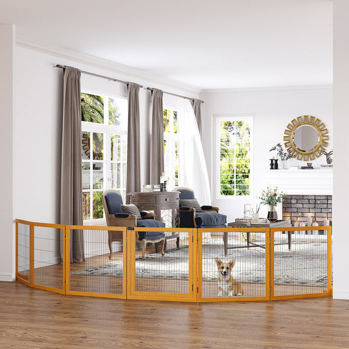 Pawhut Barriere De Securite En Bois Pour Animal Domestique, Barriere De Securite Pour Chien, Cloture Pliable Autoportante, Avec 6 Panneaux, 2 Pieds De Support, Pour Escaliers, Porte, Jaune