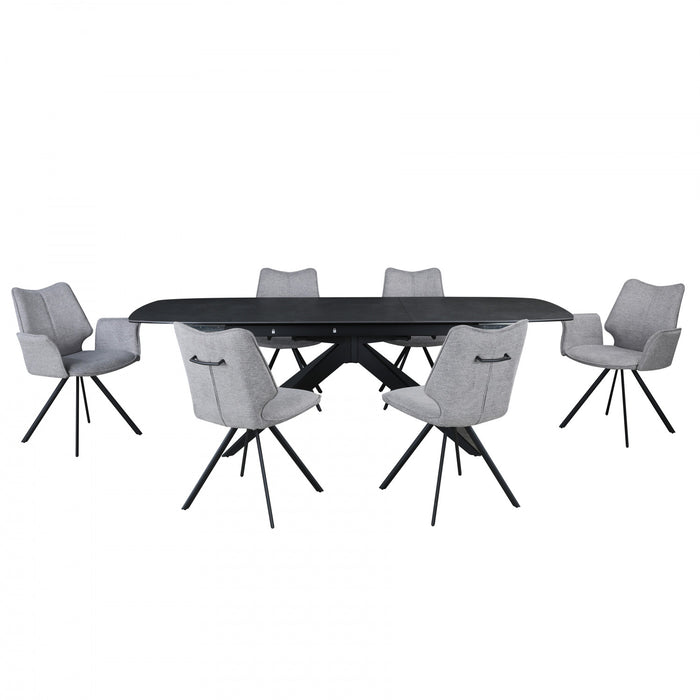 Ensemble de salle a manger extensible Bram 7 pieces (71 a 94 po de largeur) avec 6 chaises rembourrees