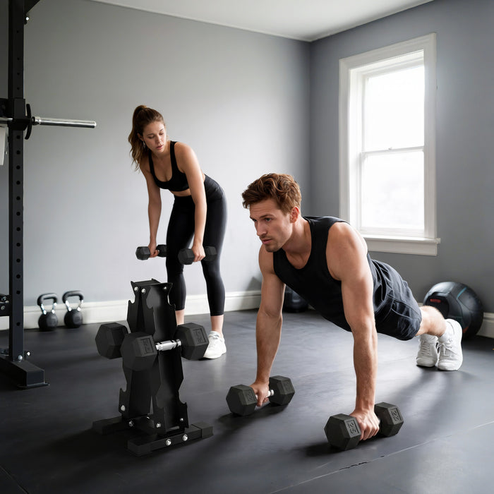 Soozier Set d’Halteres Hexagonaux 54,4 kg avec Rack Vertical pour Home Gym