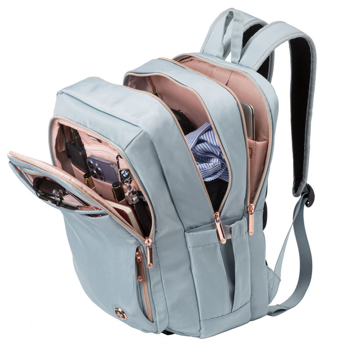 Sac a dos intelligent Swissdigital Design SSD Finder - Modele KATY ROSE avec port de chargement integre - Bleu sarcelle
