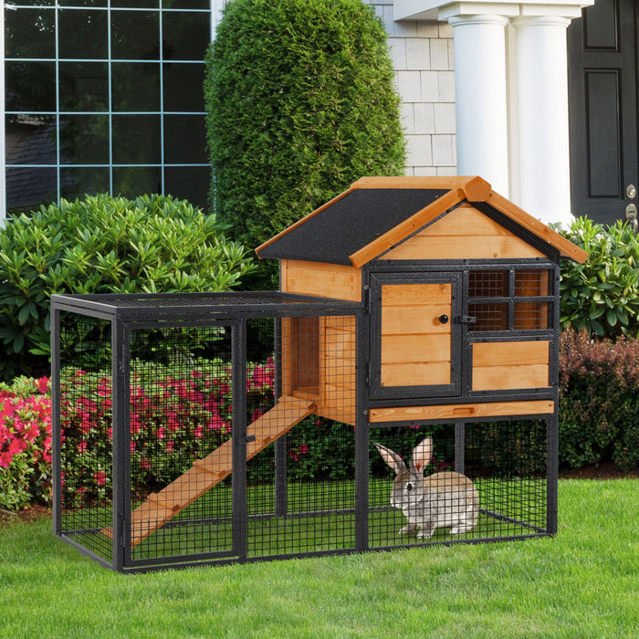 Pawhut Maison Pour Animaux De Compagnie En Bois Et Metal Sureleve Clapier Pour Lapin Cage Pour Lapin Plateau Coulissant Porte Verrouillable Toit D'asphalte Resistant A L'eau Jaune