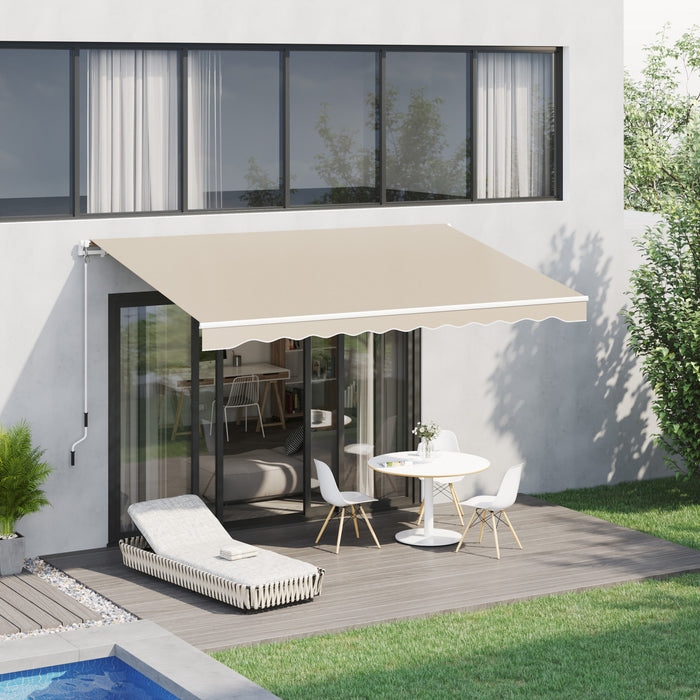 Outsunny 12' X 10' Auvent Retractable Manuel Abri Parasol Patio Exterieur Fenetre Terrasse Abri Exterieur Auvent Cadre En Aluminium Manivelle Blanc