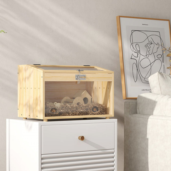 22\"l Hamster Cage With Hut, Seesaw, Ladder, Natural Wood