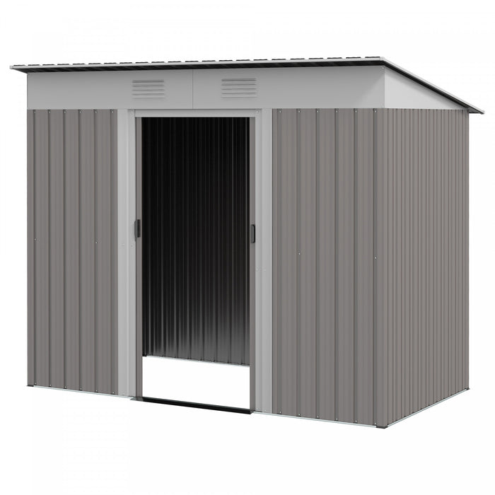 Outsunny Abri De Jardin Avec Portes Coulissantes Et Bouche D'aeration, Gris